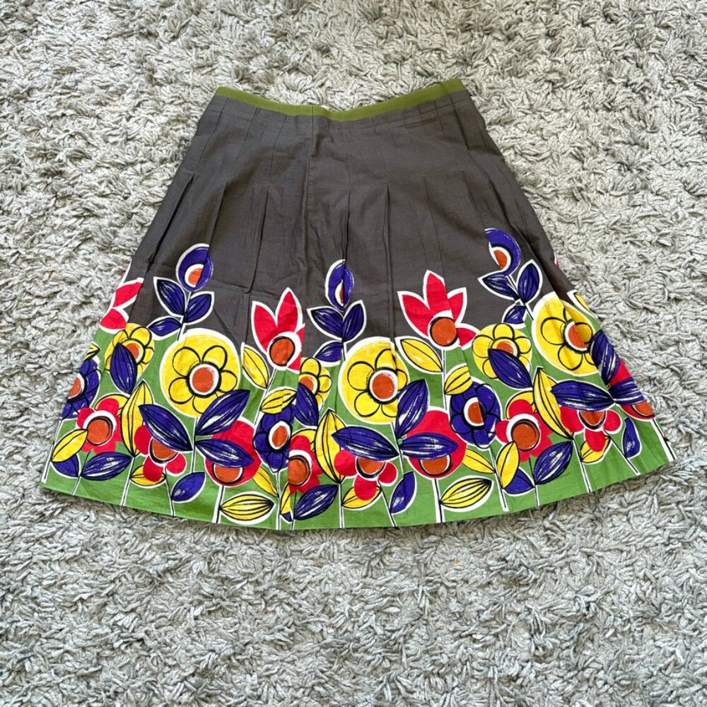 Colourful Cotton Pleated Skirt | Floral Dirndl Flared Skirt